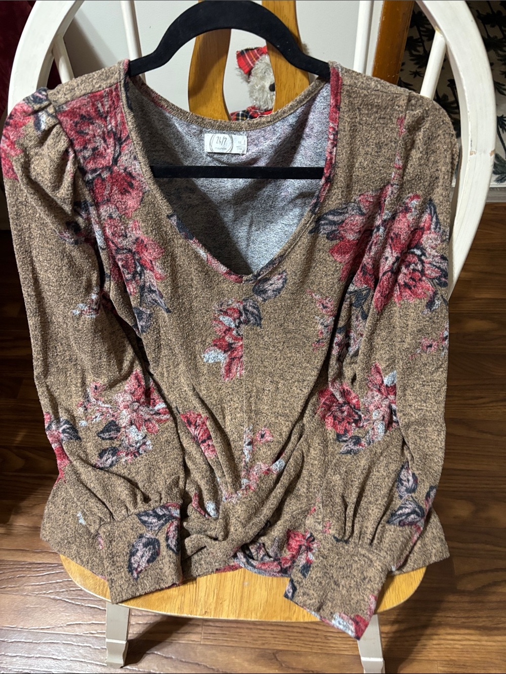 Maurices Brown Knit Top with Subtle Pink Speckle